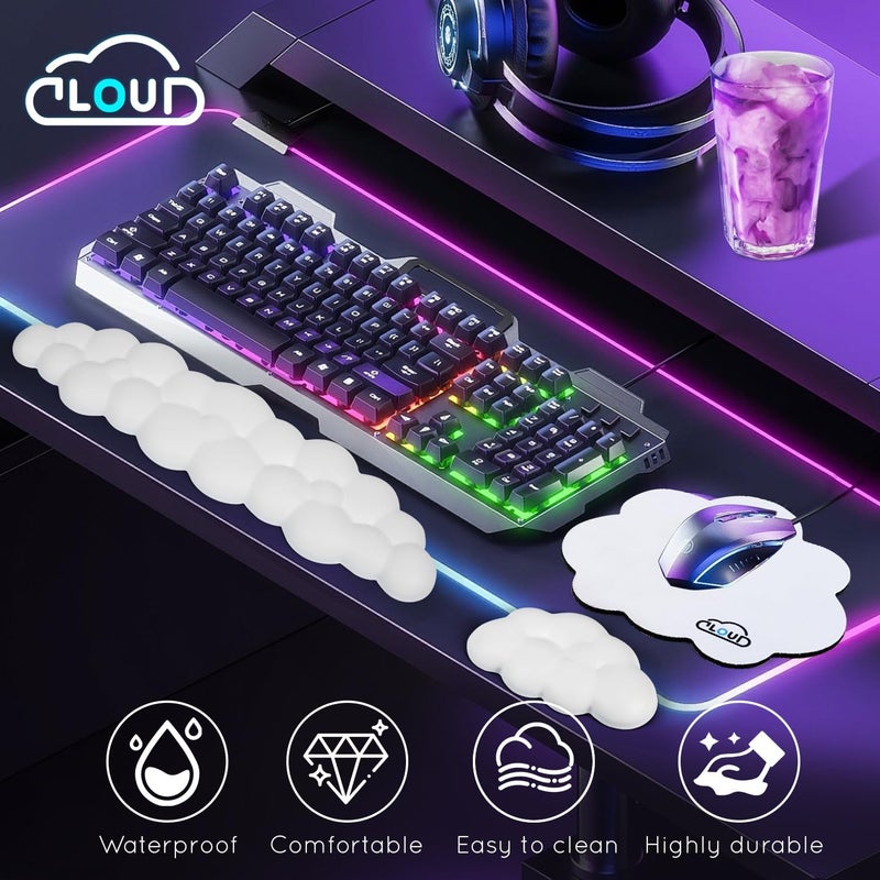 Labeol Cloud Wrist Rest for Computer Keyboard Arm Wrist Rest with Non-Slip Base Extended Wrist Rest Ergonomic Memory Foam for Keyboard and Mouse Typing Pain Relief, Office, Gaming, Computer (cloud white set) - Image 3